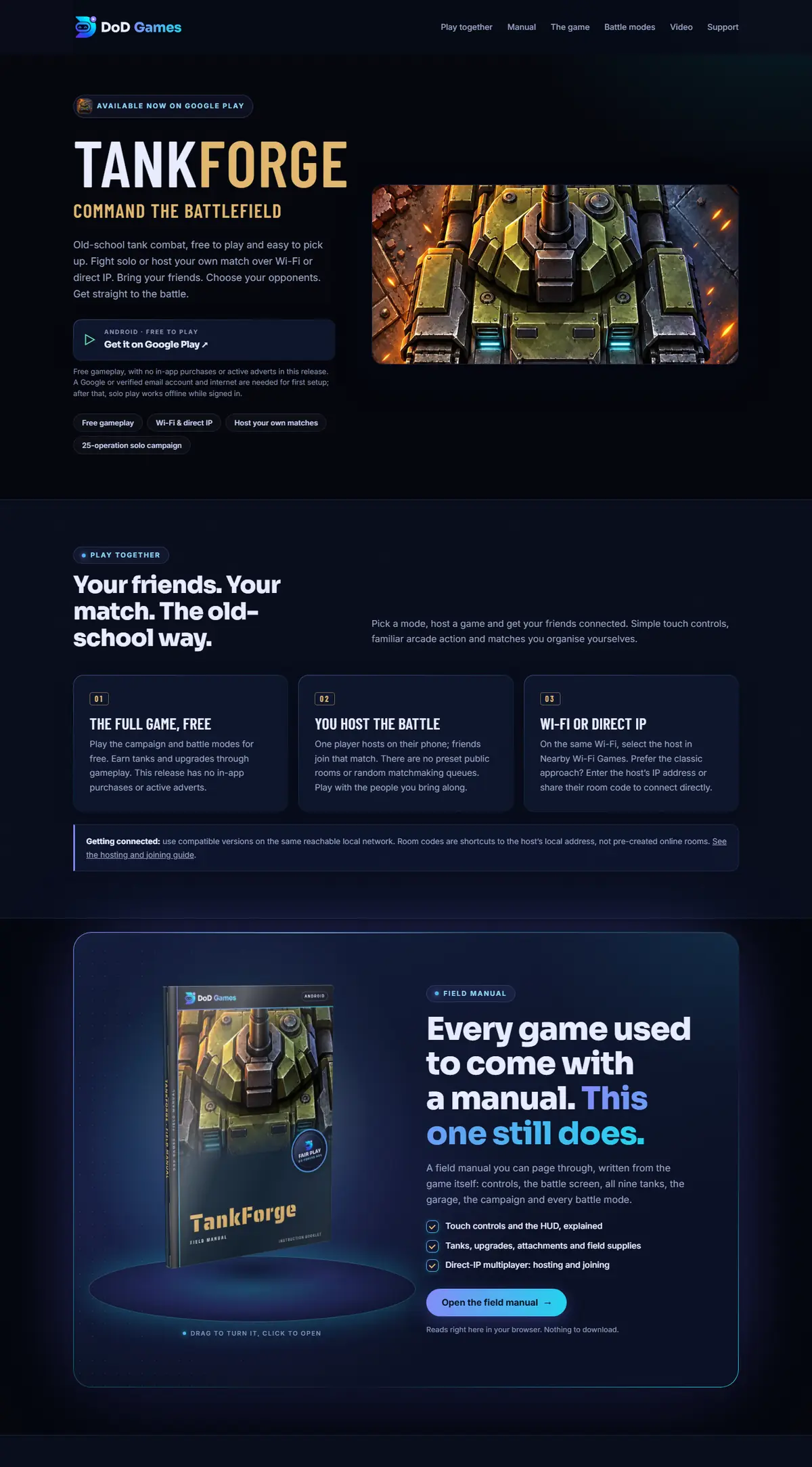The TankForge game page